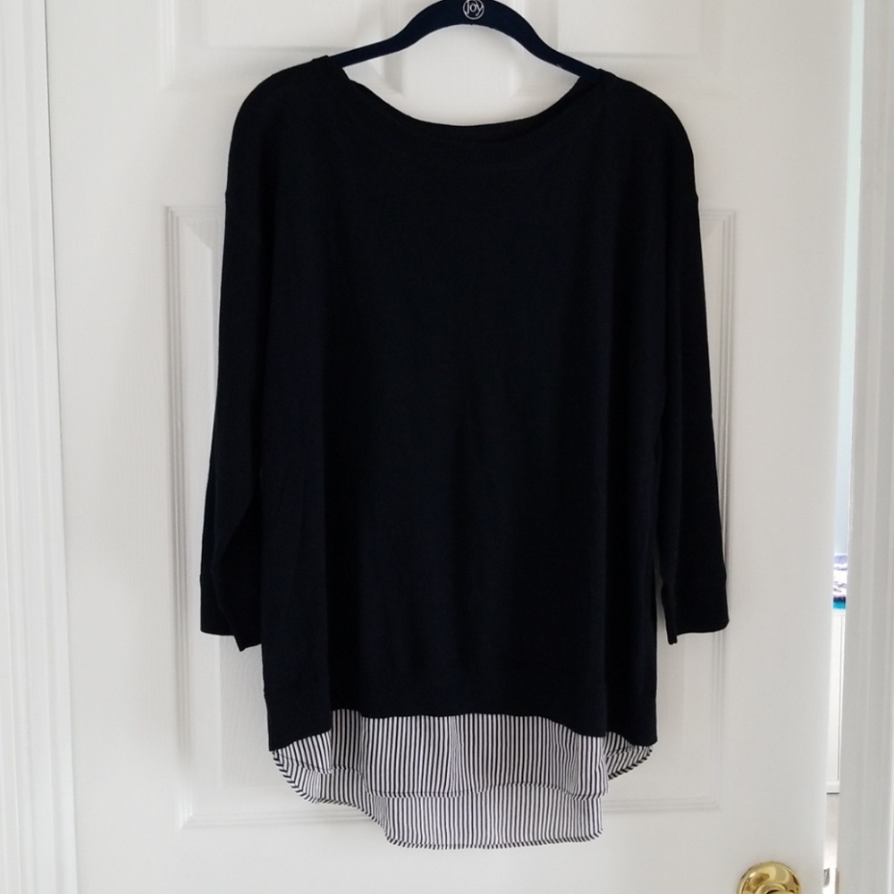 NWT - Navy Cross Back Mixed Material Sweater